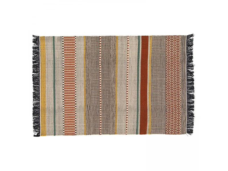 Tapis en laine tissé à plat avec motifs et franges 160 x 230 cm