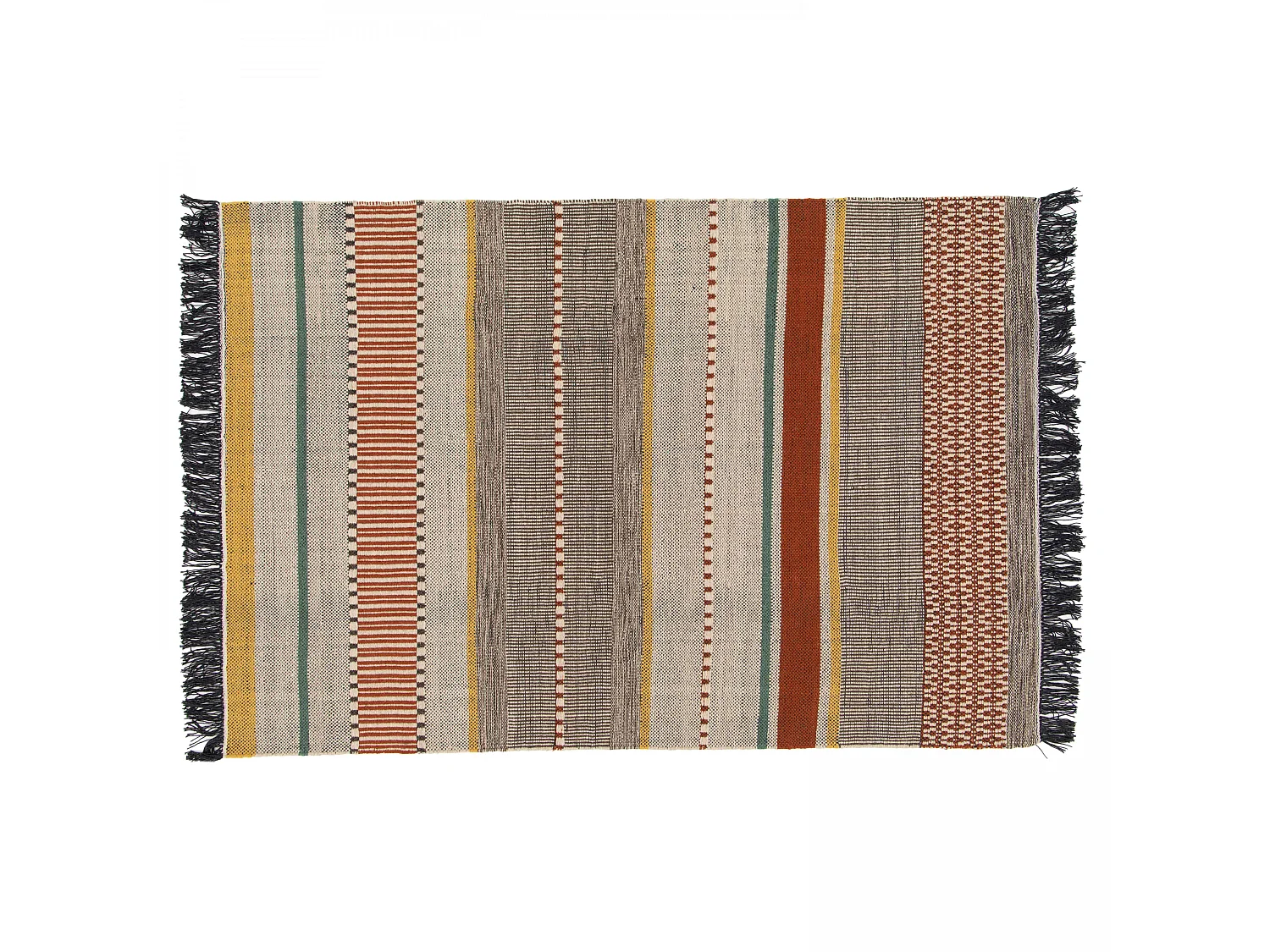 Tapis en laine tissé à plat avec motifs et franges 160 x 230 cm