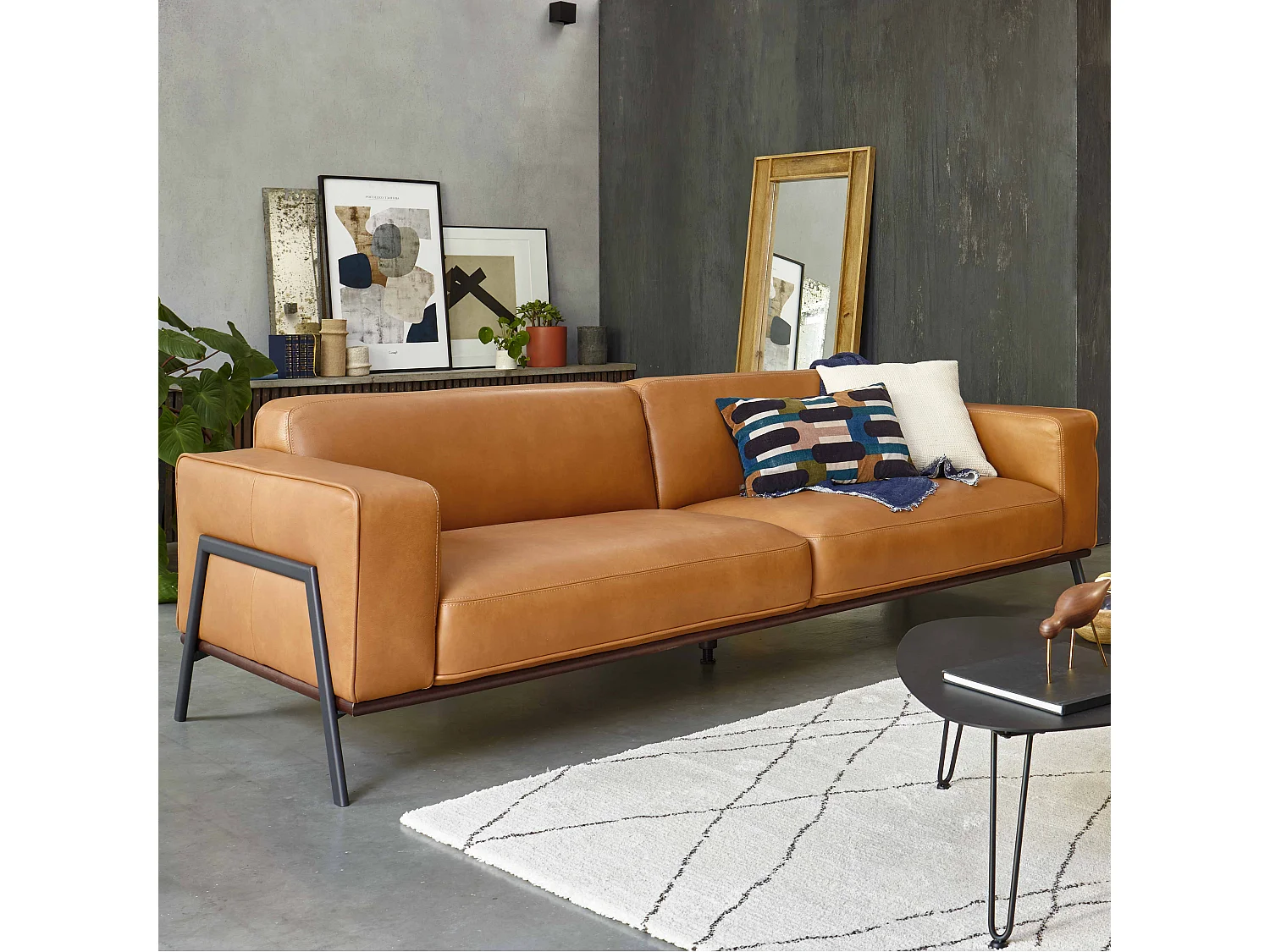 Tapis rectangulaire motif berbère à poils courts écru 160 x 230 cm