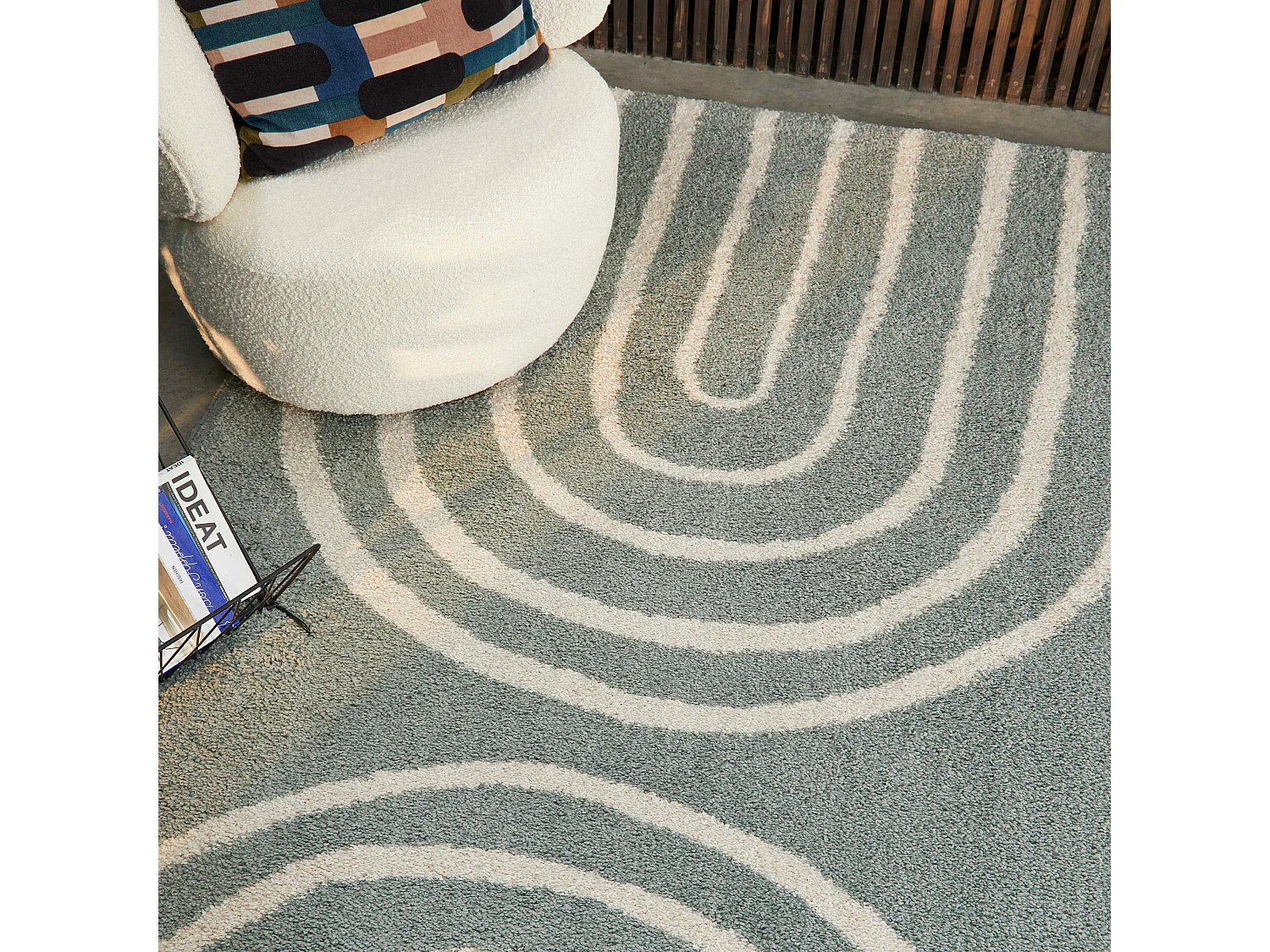 Tapis rectangulaire motif arc-en-ciel vert céladon 160 x 230 cm