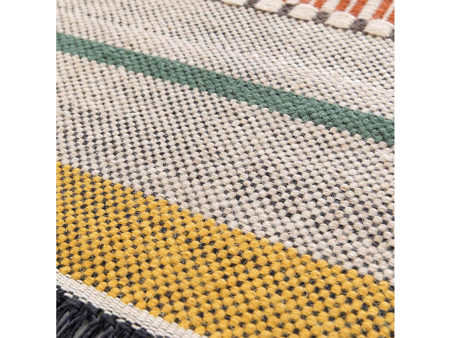 Tapis en laine tissé à plat avec motifs et franges 120 x 170 cm