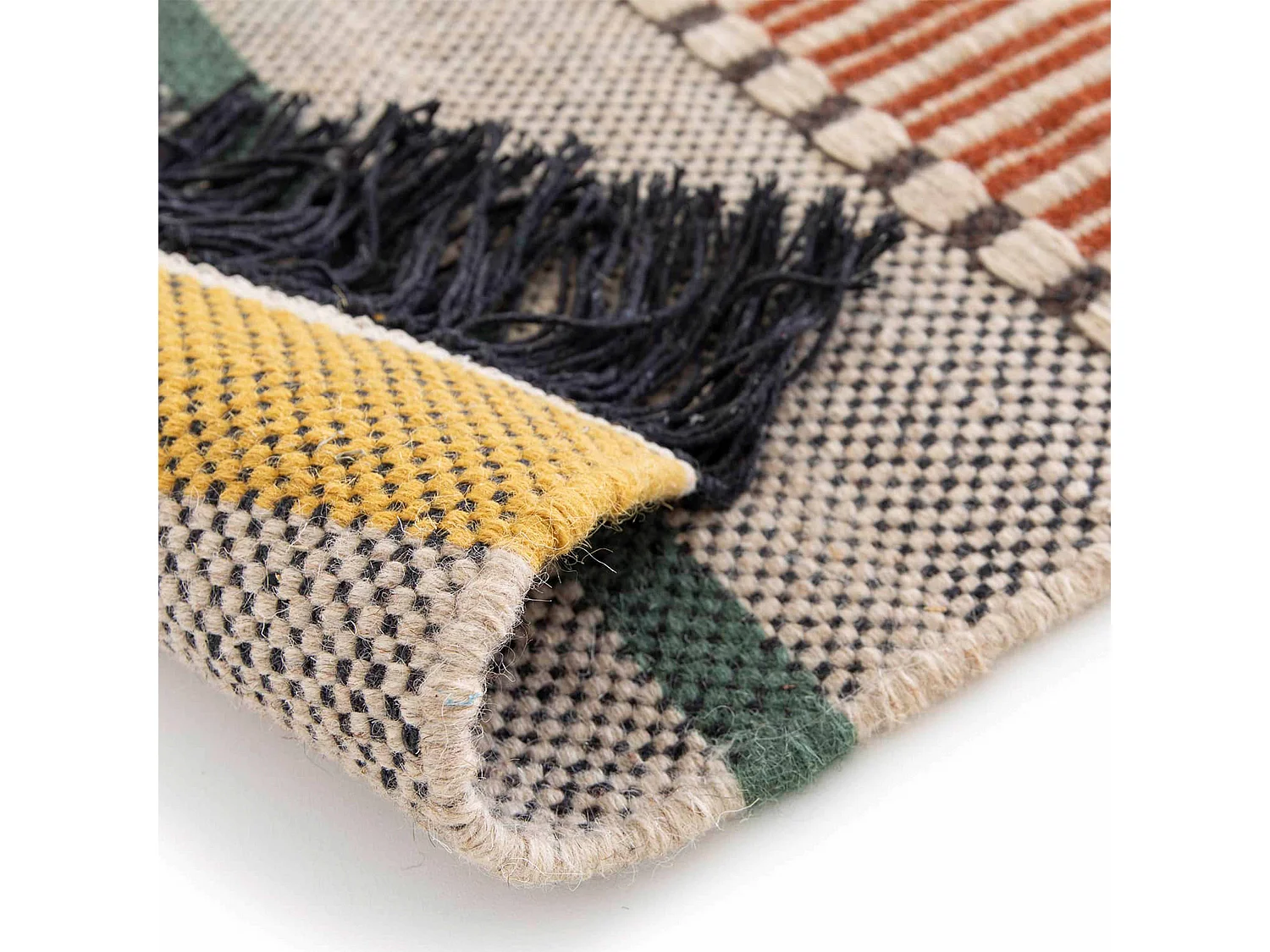 Tapis en laine tissé à plat avec motifs et franges 120 x 170 cm