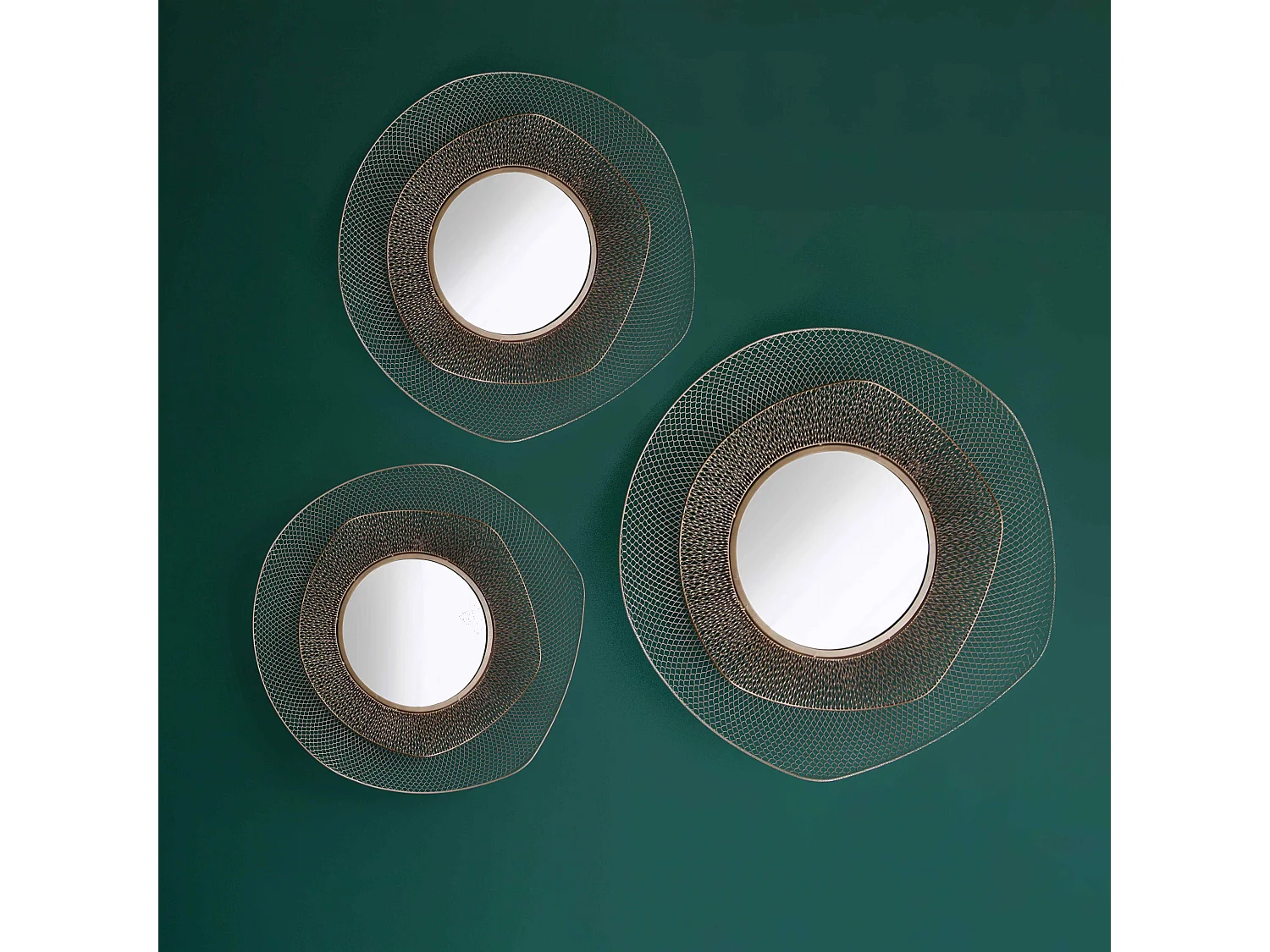 Lot de 3 miroirs en métal forme organique 31 cm