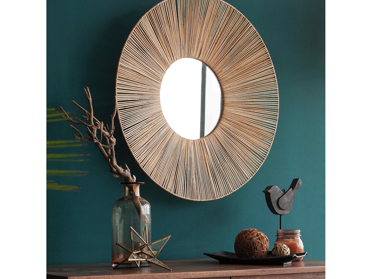 Miroir en rotin naturel 60 cm