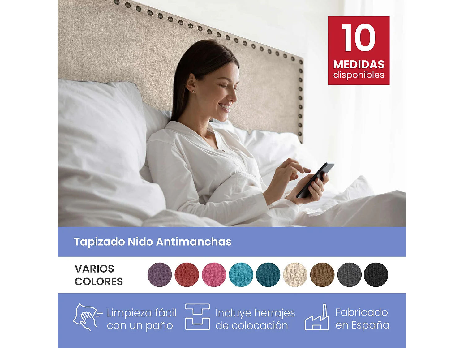 Cabecero Apolo Tapizado Nido Antimanchas Rosa de SonnoMattress 160X120x8cm