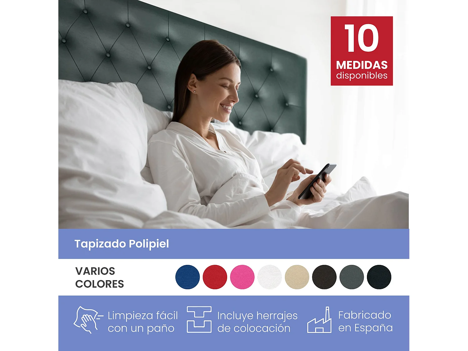 Cabecero Afrodita Tapizado en Polipiel Ceniza de SonnoMattress 145X120x8cm