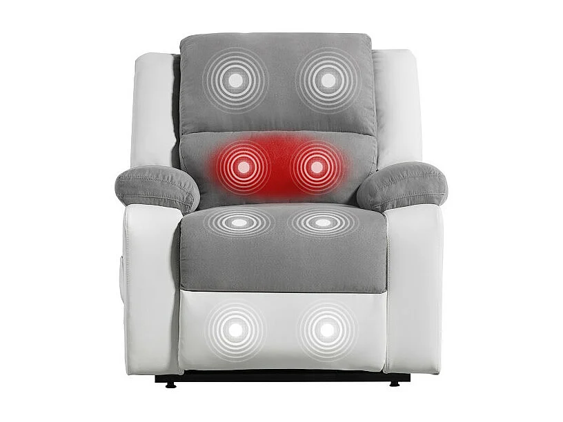 Fauteuil De Relaxation Electrique Releveur Et Massant - Microfibre / Simili - Blanc / Gris - L88 x 93 x 98cm - Loungitude