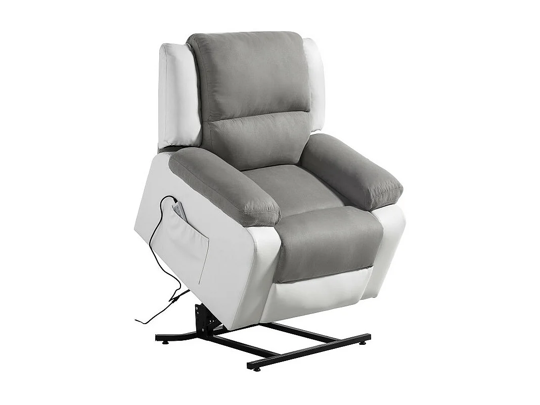 Fauteuil De Relaxation Electrique Releveur Et Massant - Microfibre / Simili - Blanc / Gris - L88 x 93 x 98cm - Loungitude