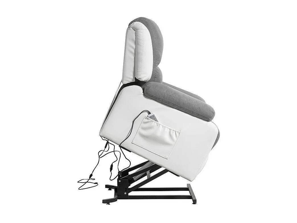 Fauteuil De Relaxation Electrique Releveur Et Massant - Microfibre / Simili - Blanc / Gris - L88 x 93 x 98cm - Loungitude