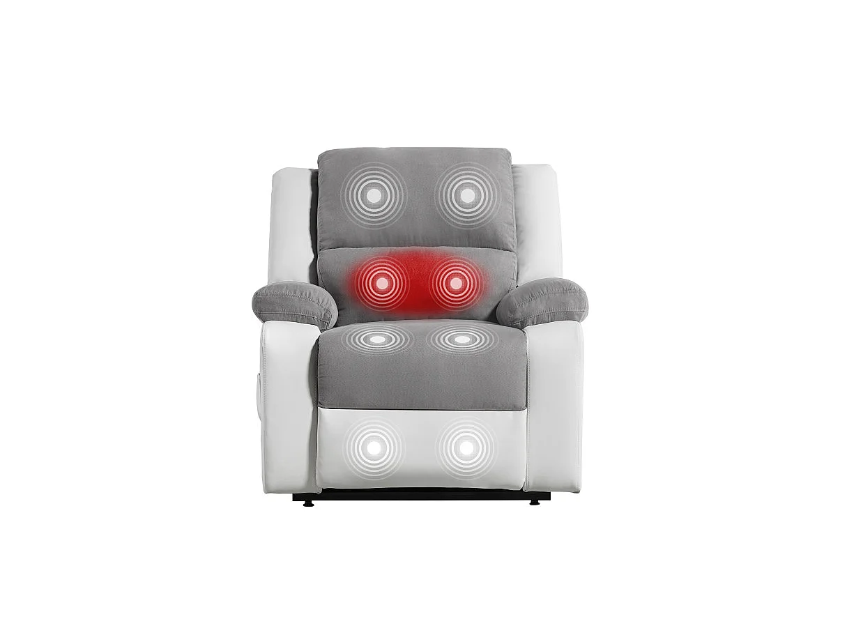 Fauteuil De Relaxation Electrique Releveur Et Massant - Microfibre / Simili - Blanc / Gris - L88 x 93 x 98cm - Loungitude
