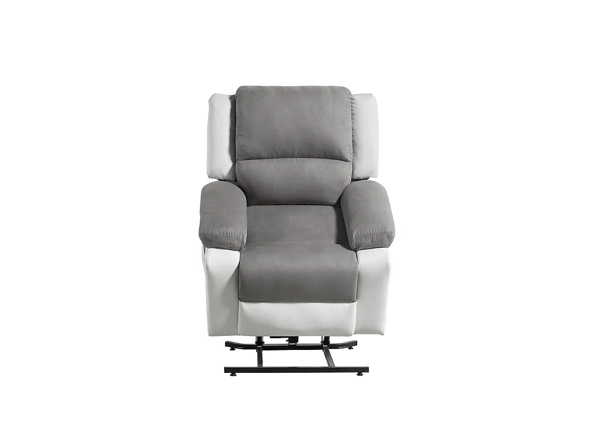 Fauteuil De Relaxation Electrique Releveur Et Massant - Microfibre / Simili - Blanc / Gris - L88 x 93 x 98cm - Loungitude