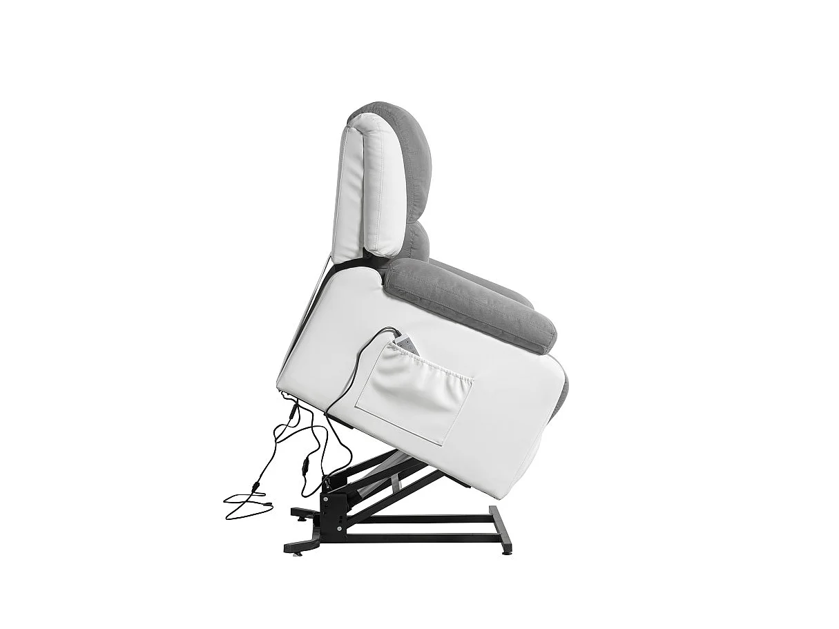 Fauteuil De Relaxation Electrique Releveur Et Massant - Microfibre / Simili - Blanc / Gris - L88 x 93 x 98cm - Loungitude
