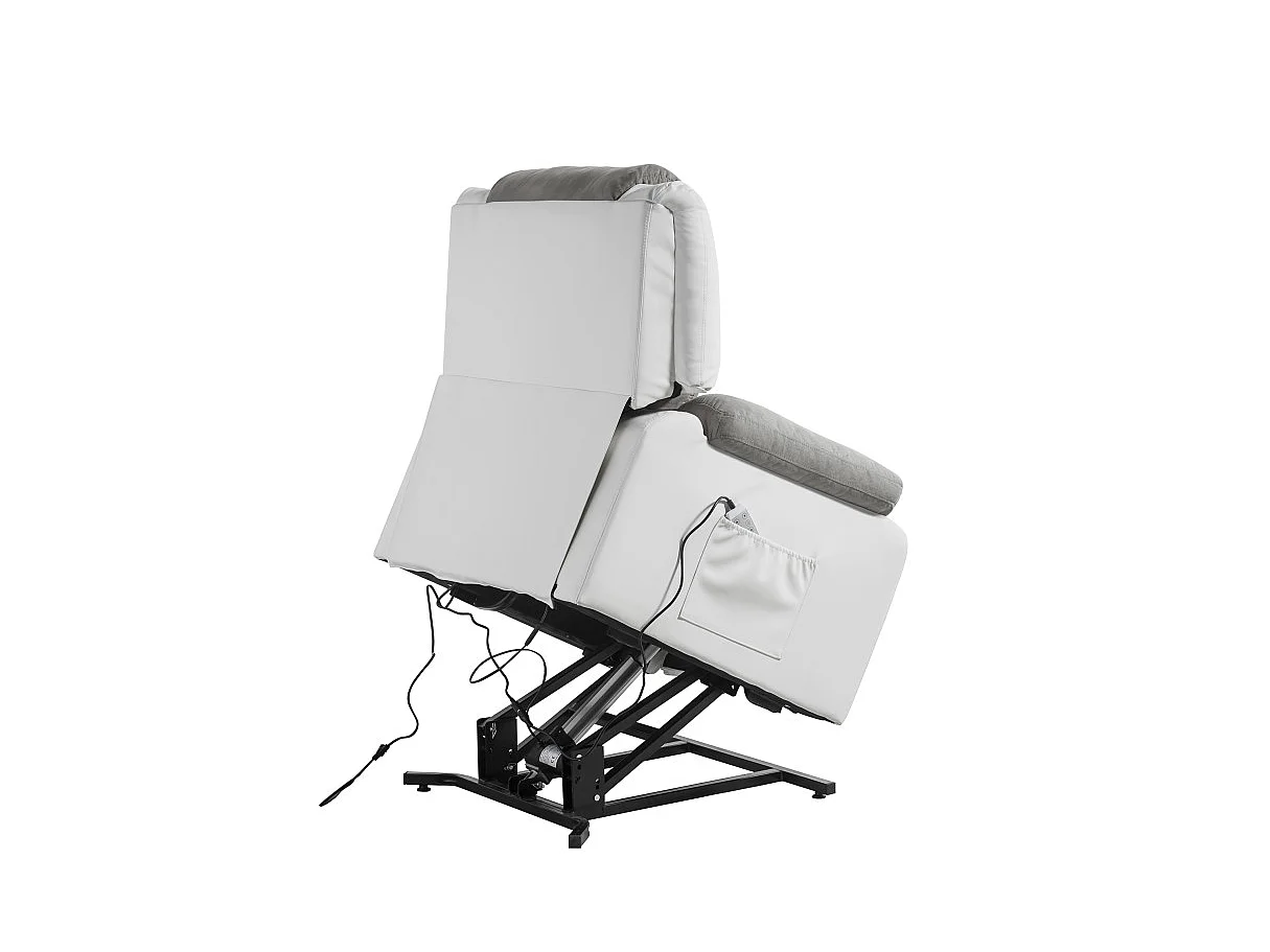 Fauteuil De Relaxation Electrique Releveur Et Massant - Microfibre / Simili - Blanc / Gris - L88 x 93 x 98cm - Loungitude