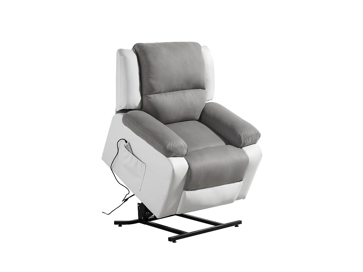 Fauteuil De Relaxation Electrique Releveur Et Massant - Microfibre / Simili - Blanc / Gris - L88 x 93 x 98cm - Loungitude