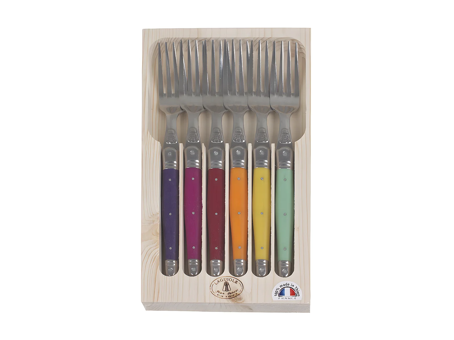 Coffret 6 fourchettes laguiole irise assorties