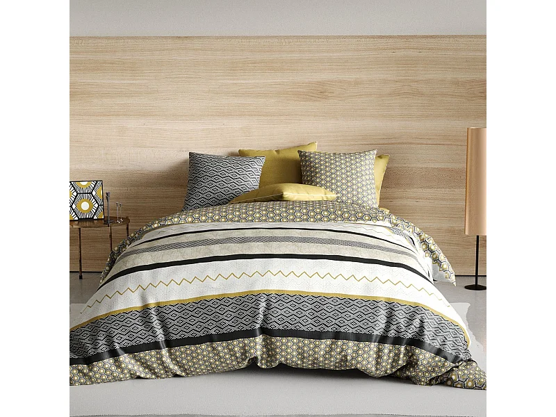 Housse de couette 240x260 + 2 taies d'oreiller 65x65 cm Coton Mezoa