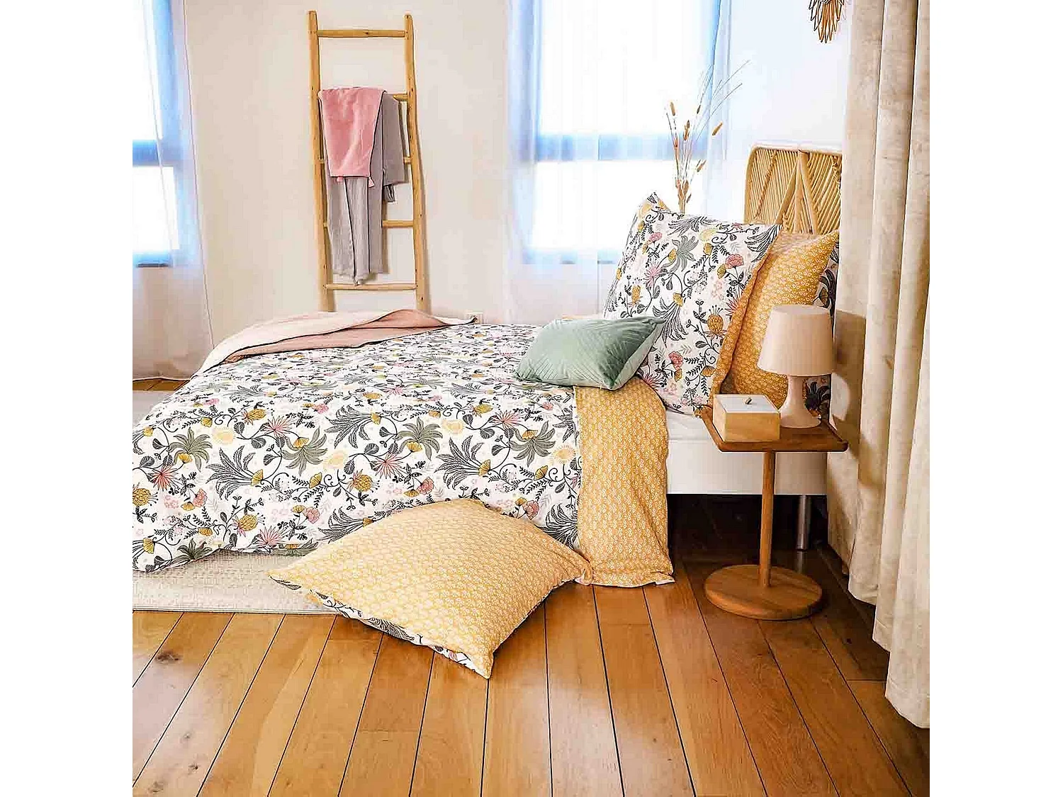 Juego de cama foral en satén de algodón bio 240 x 220 cm