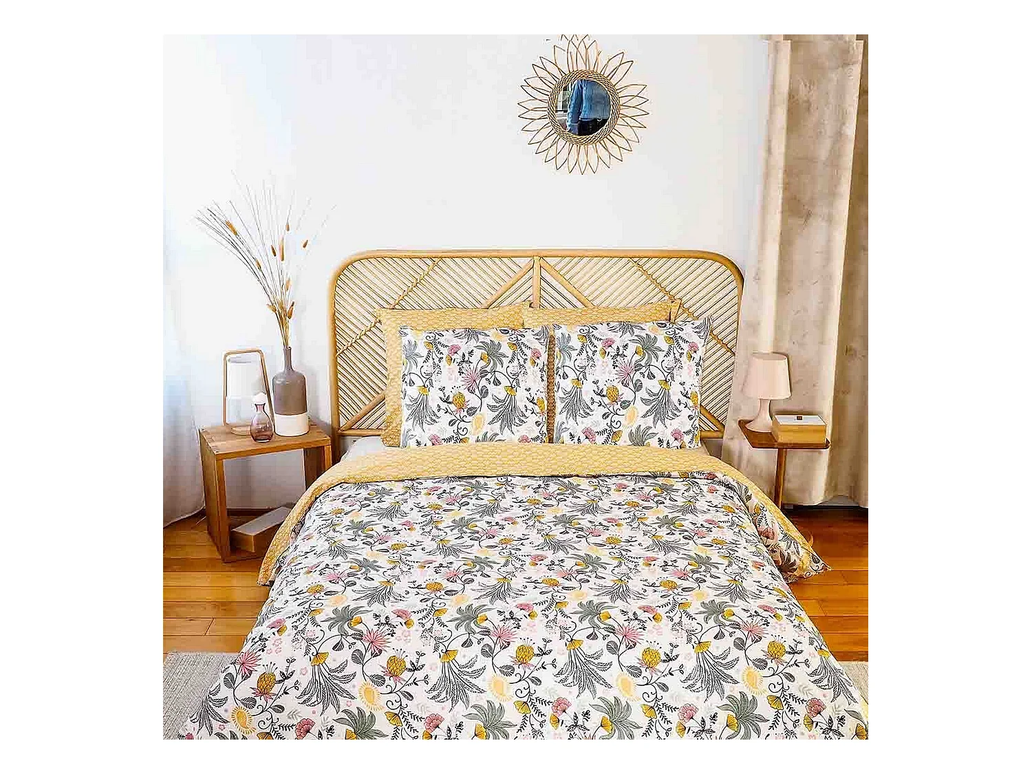 Housse de couette 220x240 + 2 taies d'oreiller 63x63 Satin de Coton Bio Wayan