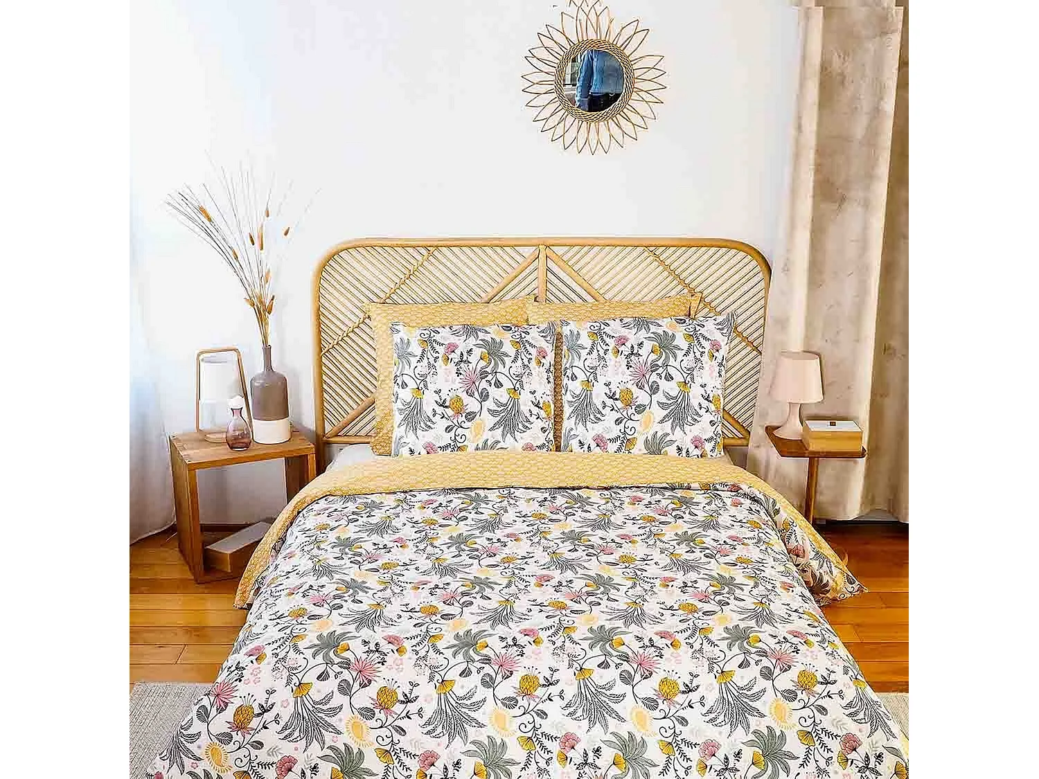 Juego de cama foral en satén de algodón bio 240 x 220 cm