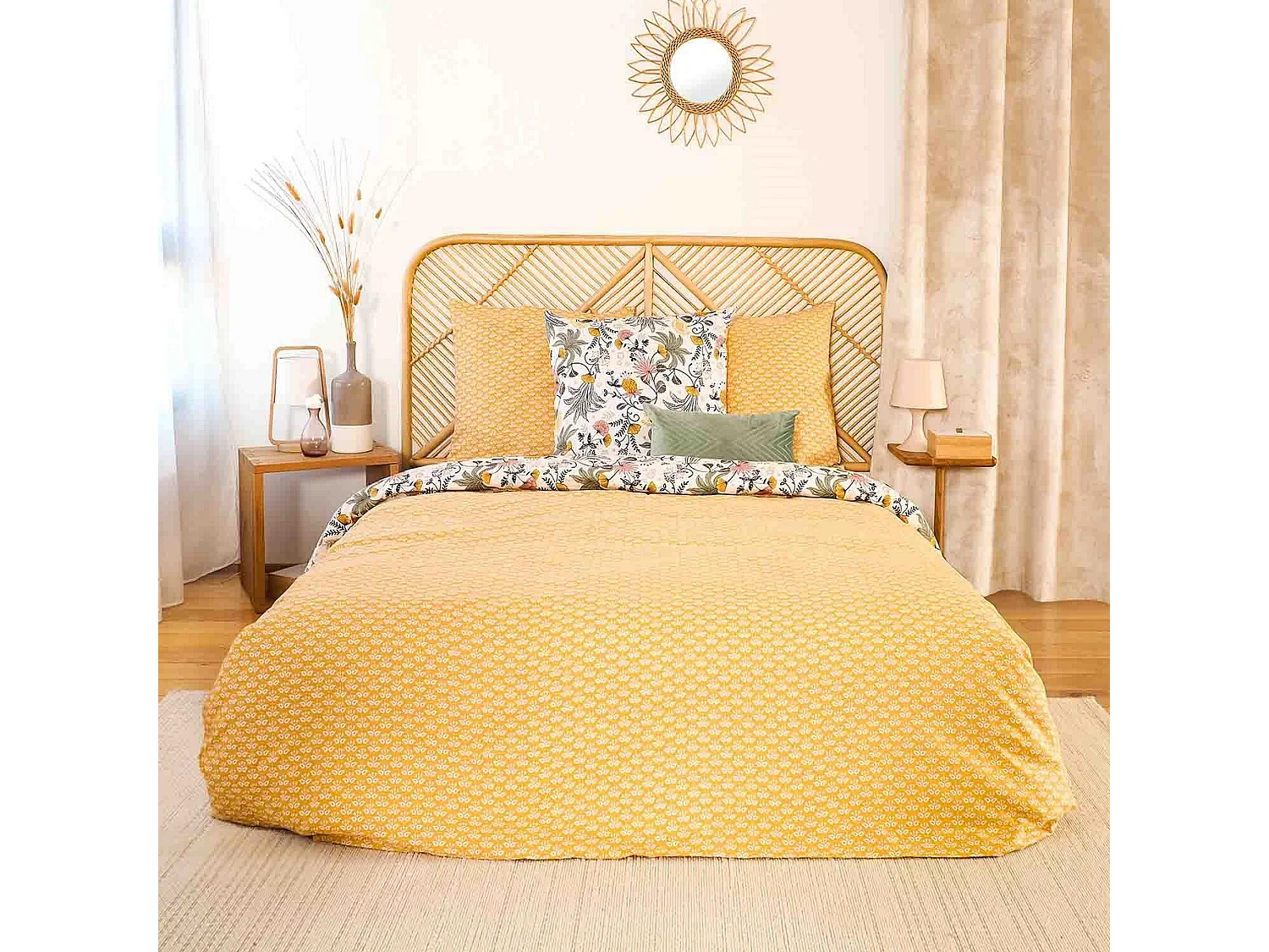 Juego de cama foral en satén de algodón bio 240 x 220 cm