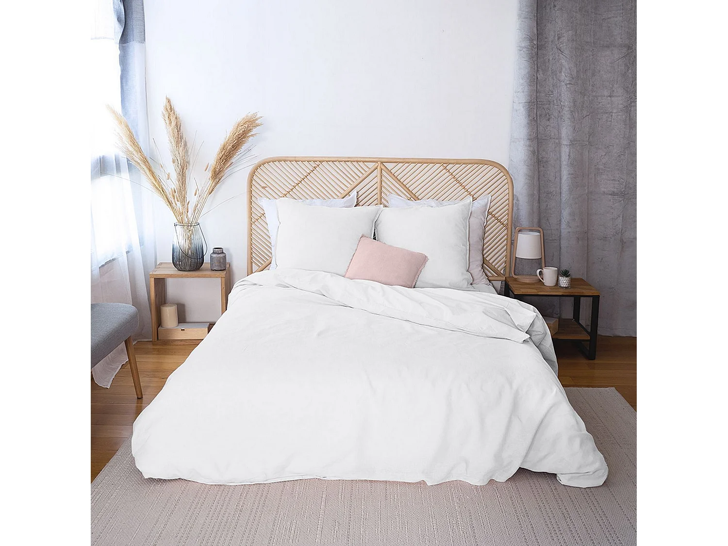 Housse de couette 220x240 + 2 taies d'oreiller 63x63 Lin Métis Lavé Blanc