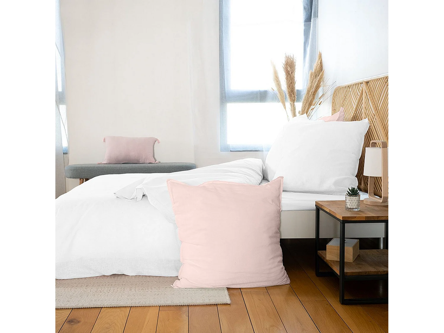 Housse de couette 220x240 + 2 taies d'oreiller 63x63 Lin Métis Lavé Blanc