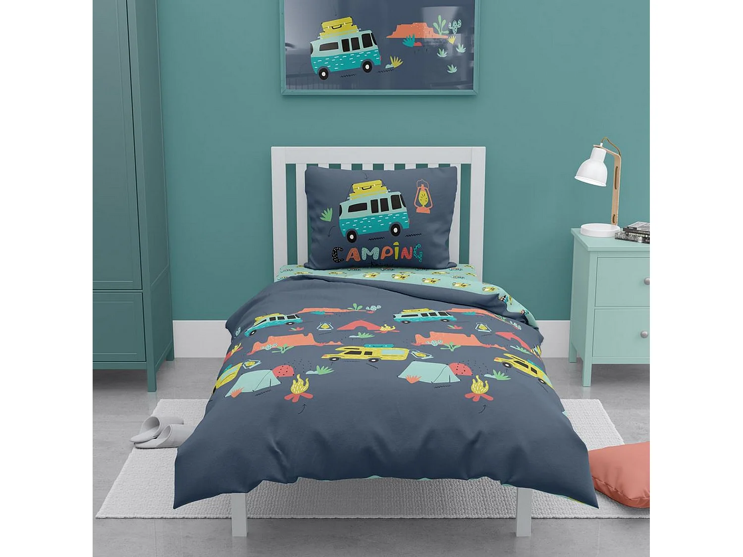 Housse de couette 140x200 + 1 taie d'oreiller 63x63 Coton Bio Bivouak