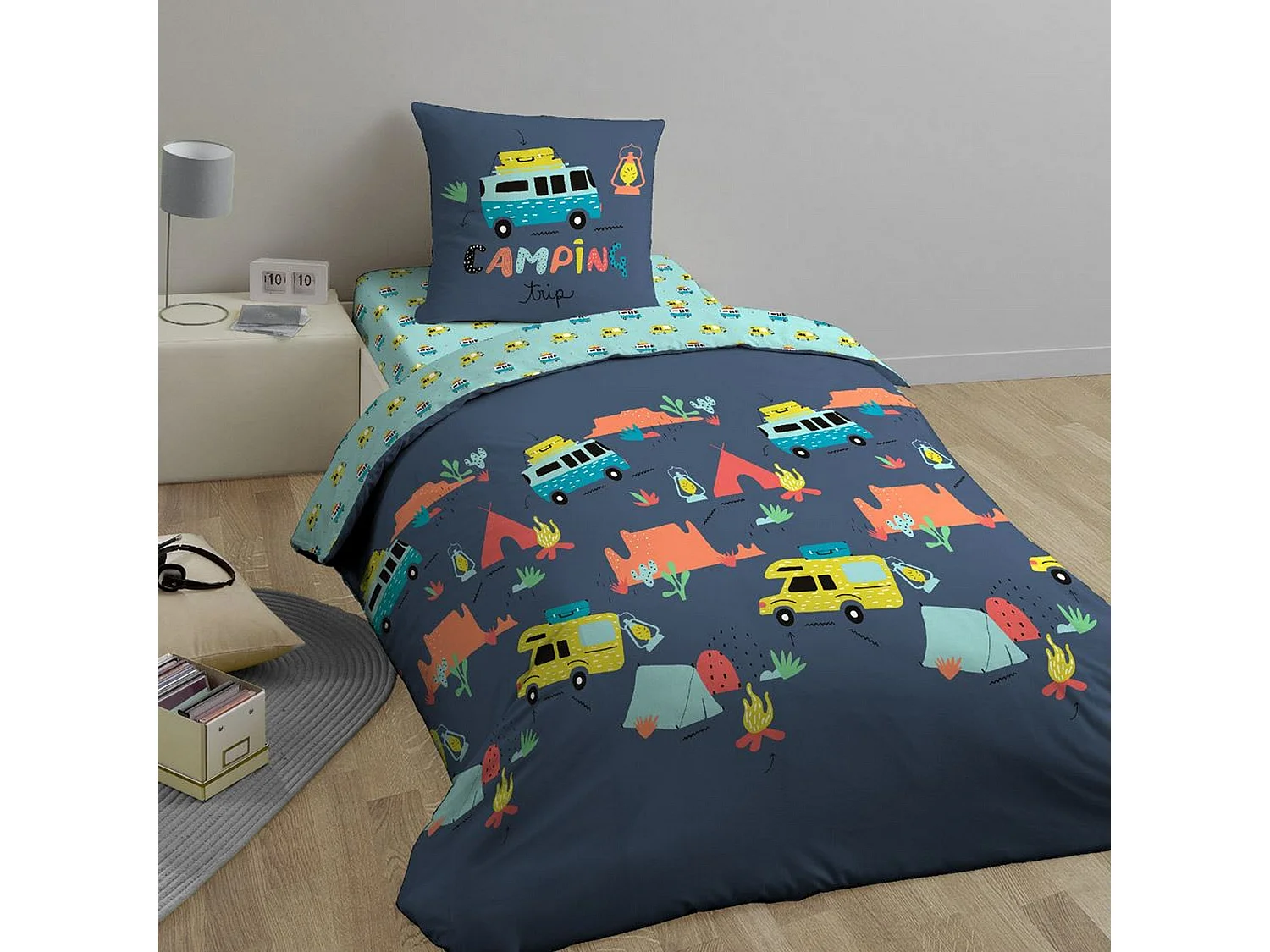 Housse de couette 140x200 + 1 taie d'oreiller 63x63 Coton Bio Bivouak