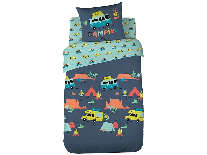 Housse de couette 140x200 + 1 taie d'oreiller 63x63 Coton Bio Bivouak