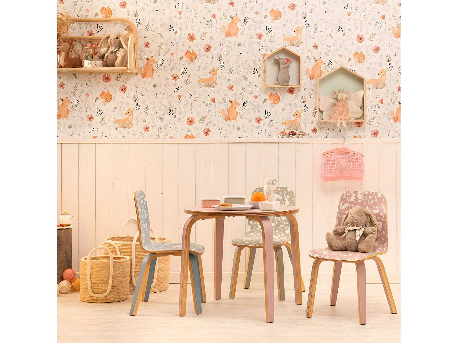 Chaise enfant verte lapin (lot de 2)