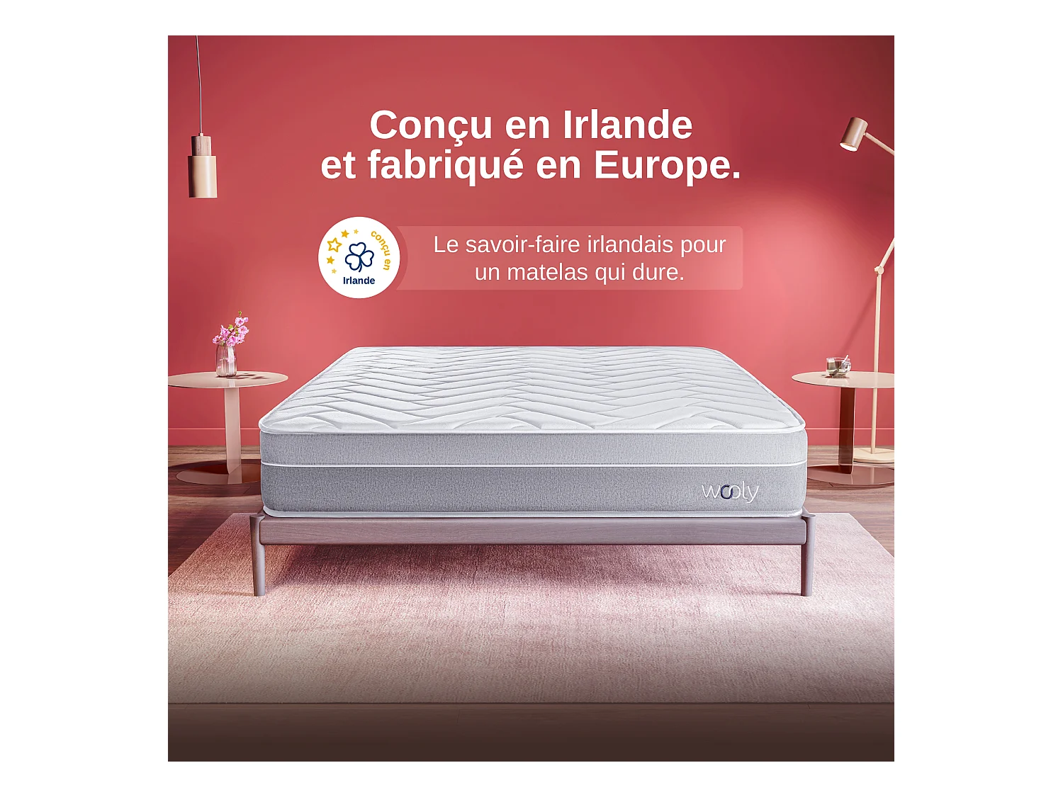 Matelas Wooly Original L 80x200 cm - 24 cm - 12 Couches Confort - Mousse mémoire Carbone - Laine - Latex-HR - 7 Zones - Ferme - Sommeil Réparateur