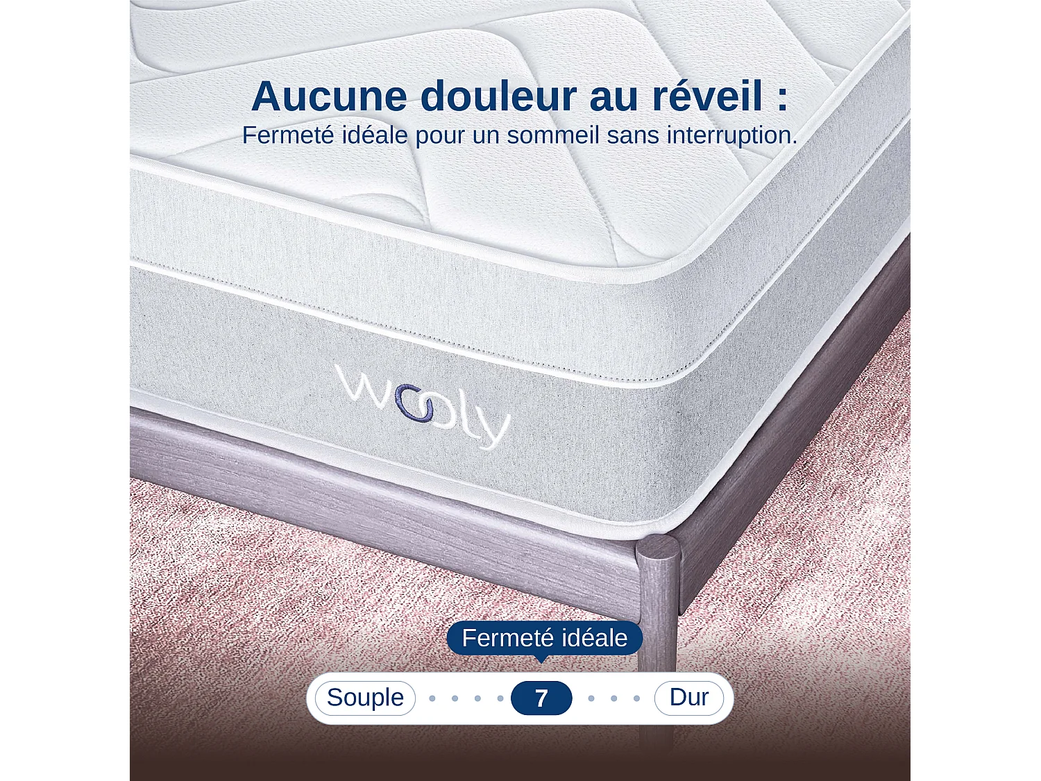 Matelas Wooly Original L 80x200 cm - 24 cm - 12 Couches Confort - Mousse mémoire Carbone - Laine - Latex-HR - 7 Zones - Ferme - Sommeil Réparateur