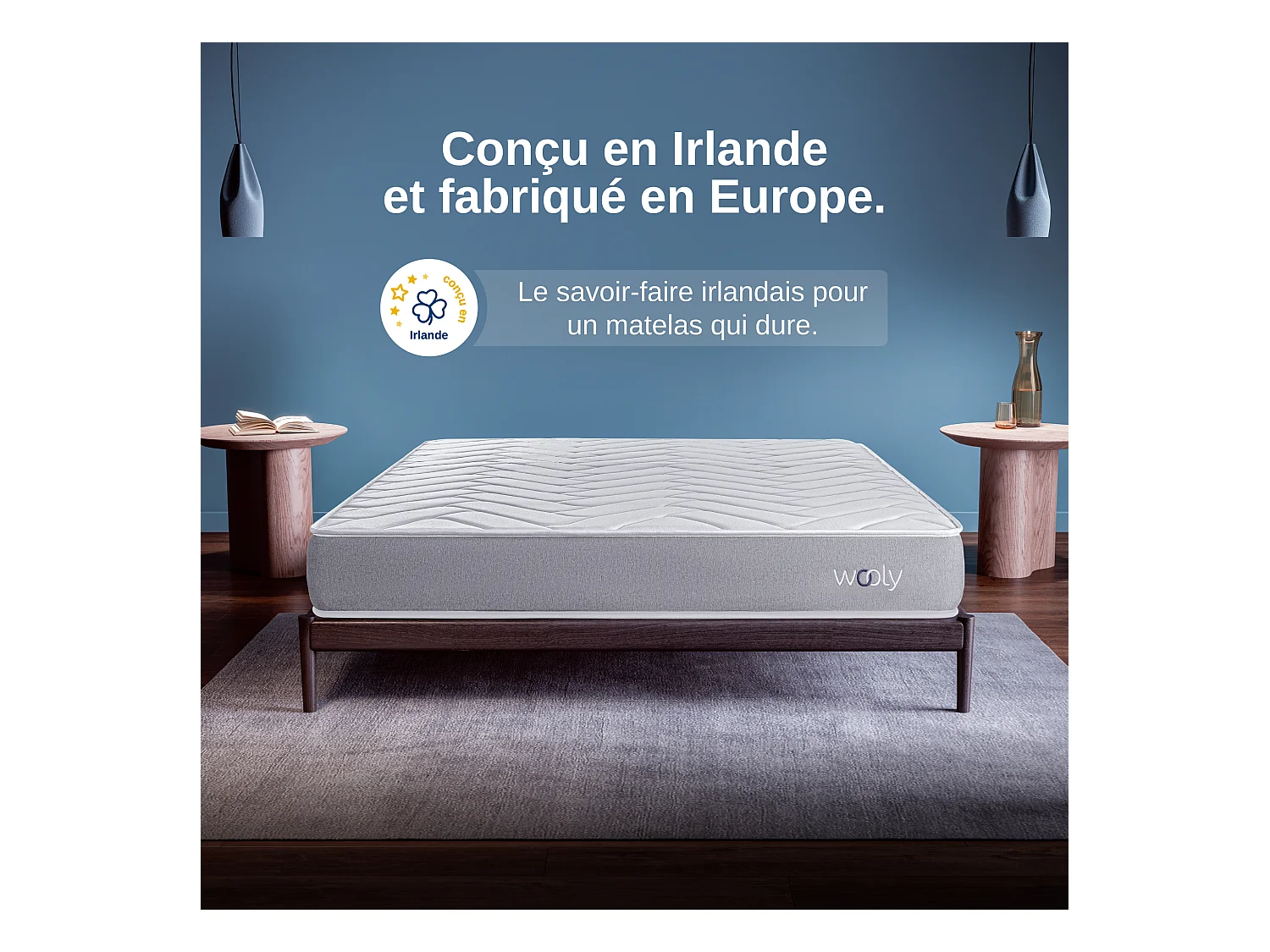 Matelas Wooly One M 70x190 cm - Mousse mémoire de Forme adaptative - 7 Zones Blue - Latex + HR - Confort Optimal - Equilibré - Hypoallergénique
