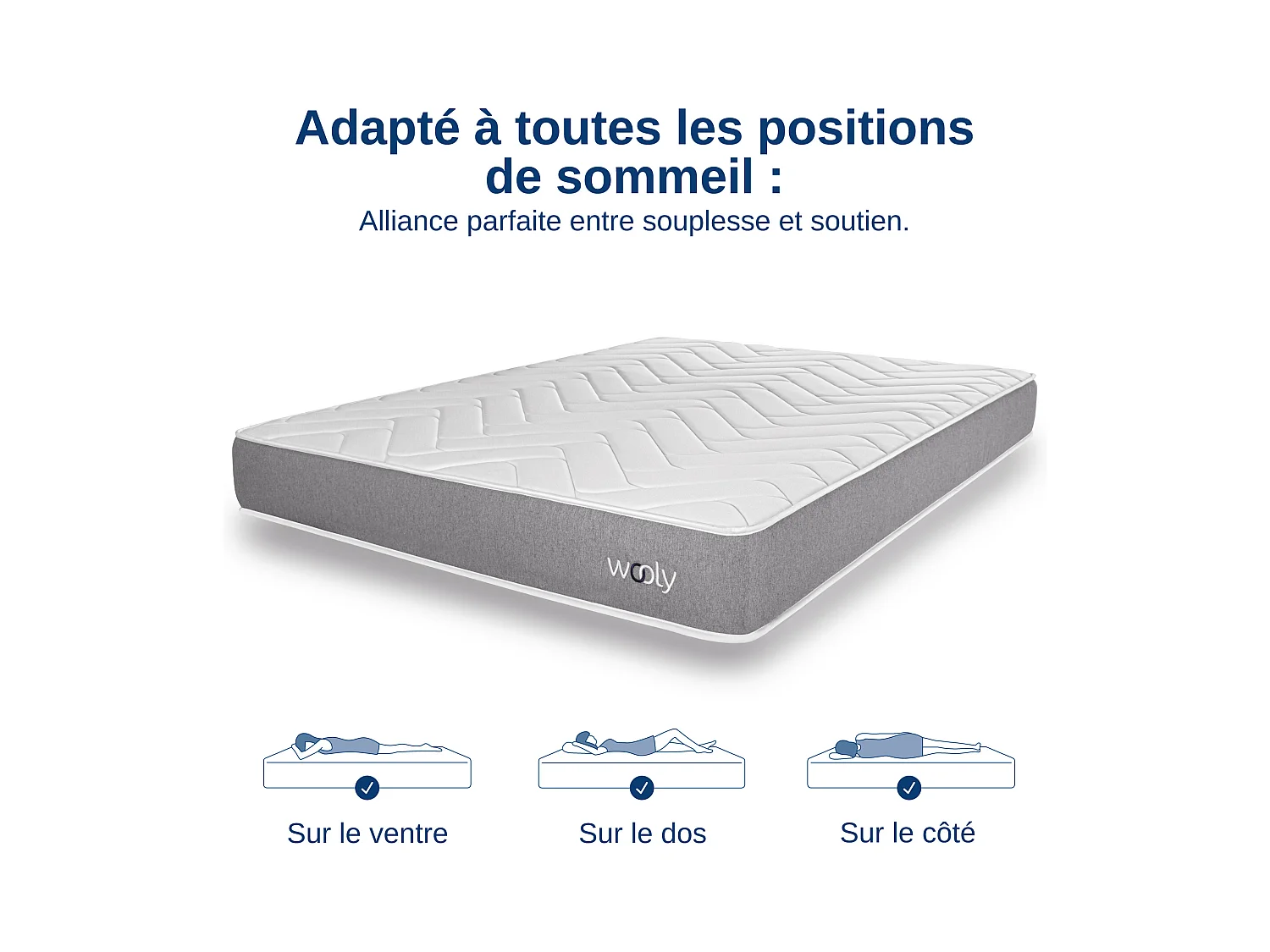 Matelas Wooly One M 70x190 cm - Mousse mémoire de Forme adaptative - 7 Zones Blue - Latex + HR - Confort Optimal - Equilibré - Hypoallergénique