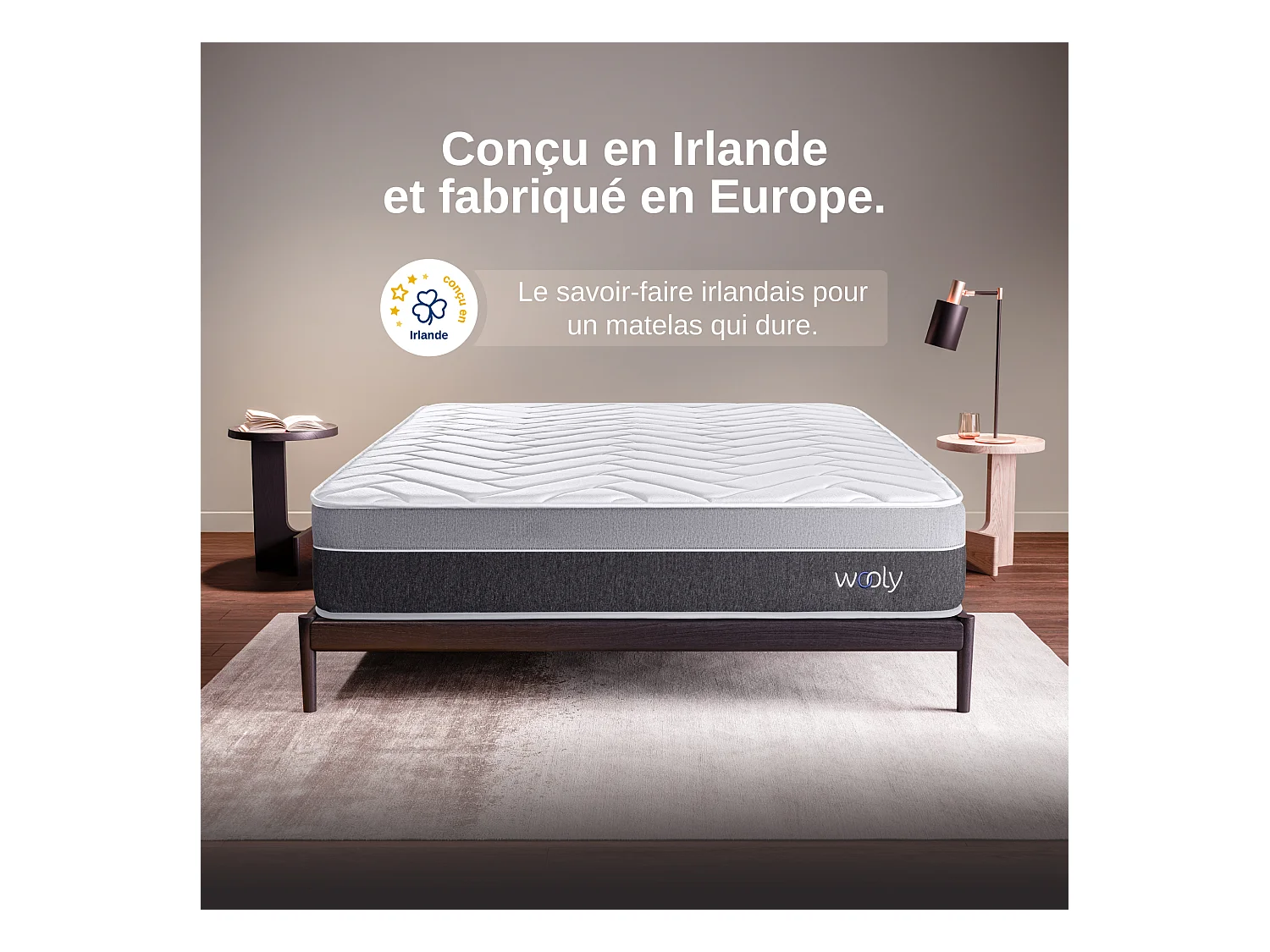 Matelas Wooly Level 180x200 cm - Hybride - 30 CM - Ressorts ensachés - Thermorégulant - Mousse en mémoire de Gel rafraîchissant - HR - Laine - Latex