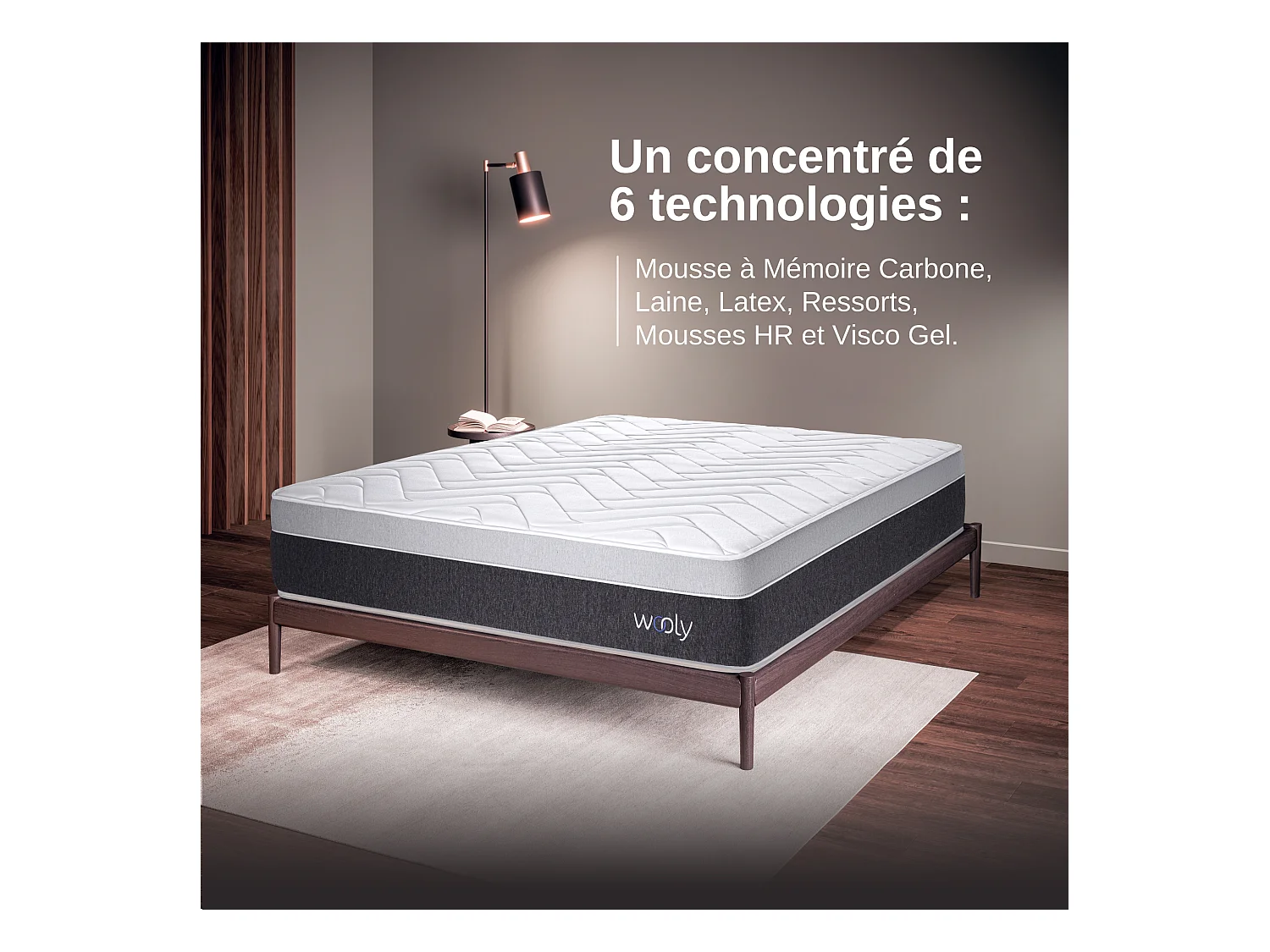 Matelas Wooly Level 180x200 cm - Hybride - 30 CM - Ressorts ensachés - Thermorégulant - Mousse en mémoire de Gel rafraîchissant - HR - Laine - Latex