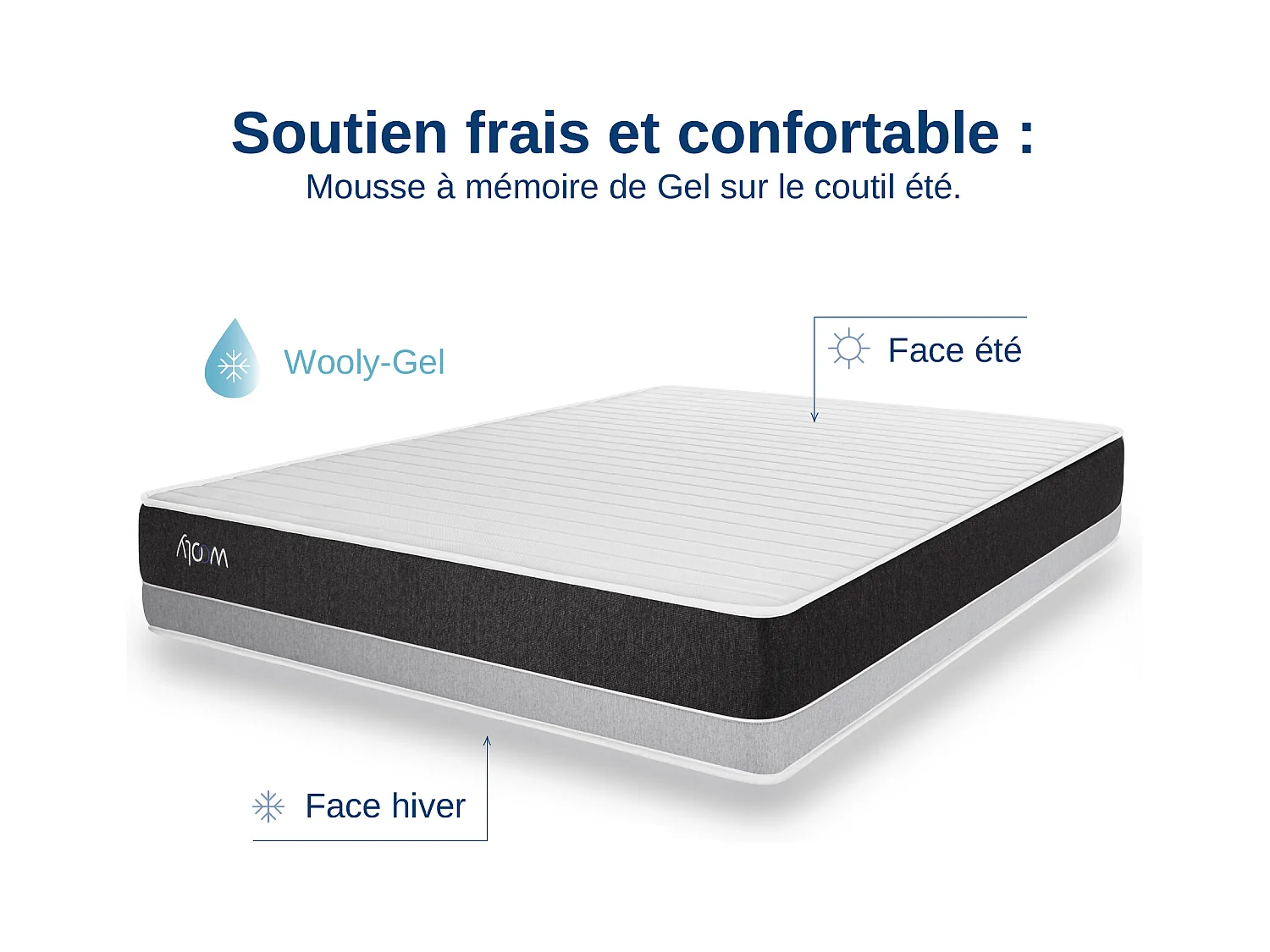 Matelas Wooly Level 180x200 cm - Hybride - 30 CM - Ressorts ensachés - Thermorégulant - Mousse en mémoire de Gel rafraîchissant - HR - Laine - Latex