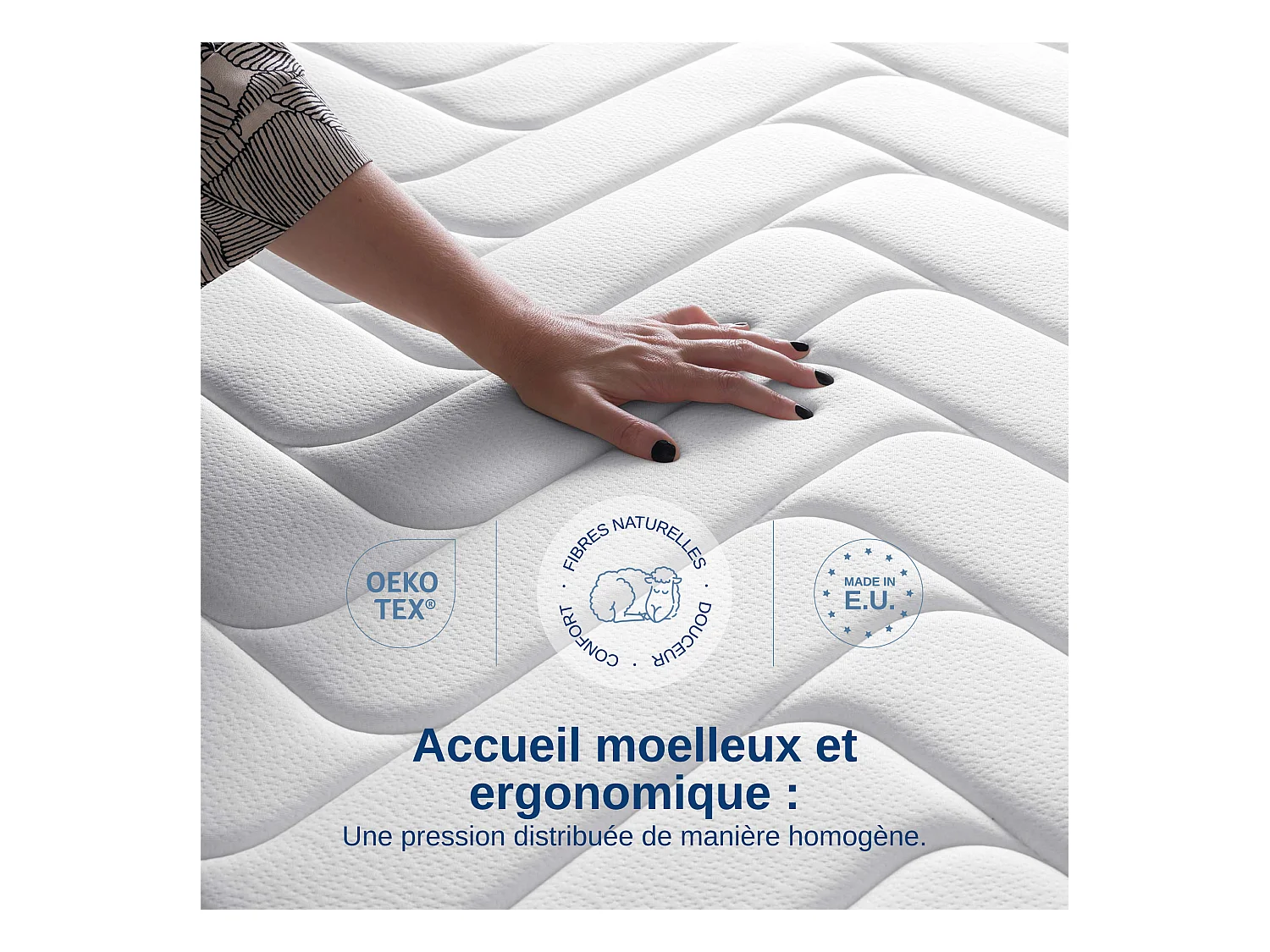 Matelas Wooly Level 180x200 cm - Hybride - 30 CM - Ressorts ensachés - Thermorégulant - Mousse en mémoire de Gel rafraîchissant - HR - Laine - Latex
