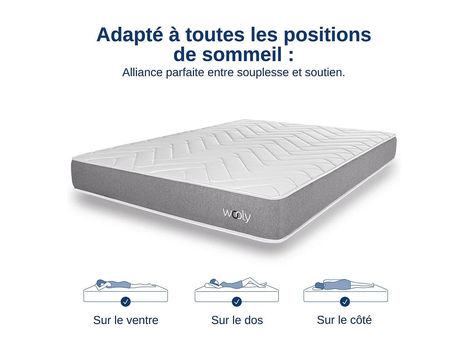 Matelas Wooly One M 90x190 cm - Mousse mémoire de Forme adaptative - 7 Zones Blue - Latex + HR - Confort Optimal - Equilibré - Hypoallergénique