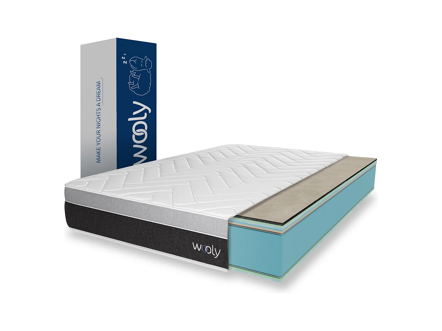 Matelas Wooly Level XL 120x190 cm - Hauteur 30 cm - Mousse Gel rafraîchissant - Mémoire de Forme - Haute Densité - Laine - Latex 70 - Confort Ferme
