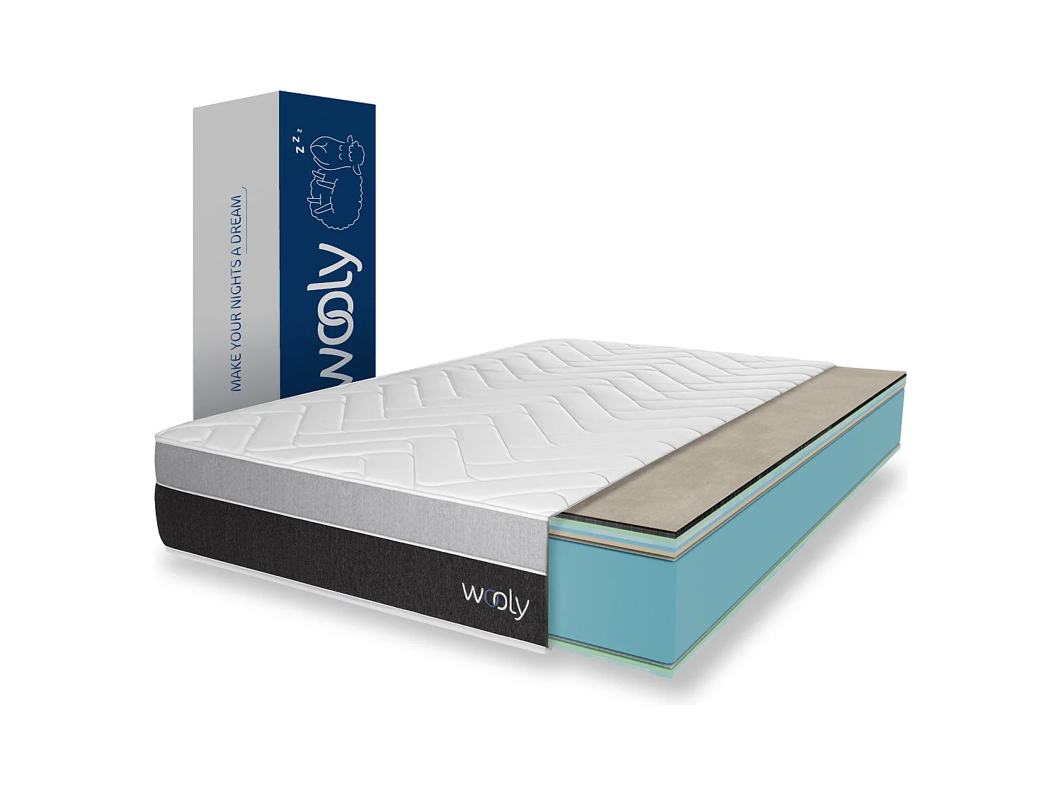 Matelas Wooly Level XXL 150x190 cm - Tres Epais 32 cm - Mousse Gel rafraîchissant mémoire de Forme - HR 35 kg - Laine - Latex - Oeko TEX - Ferme
