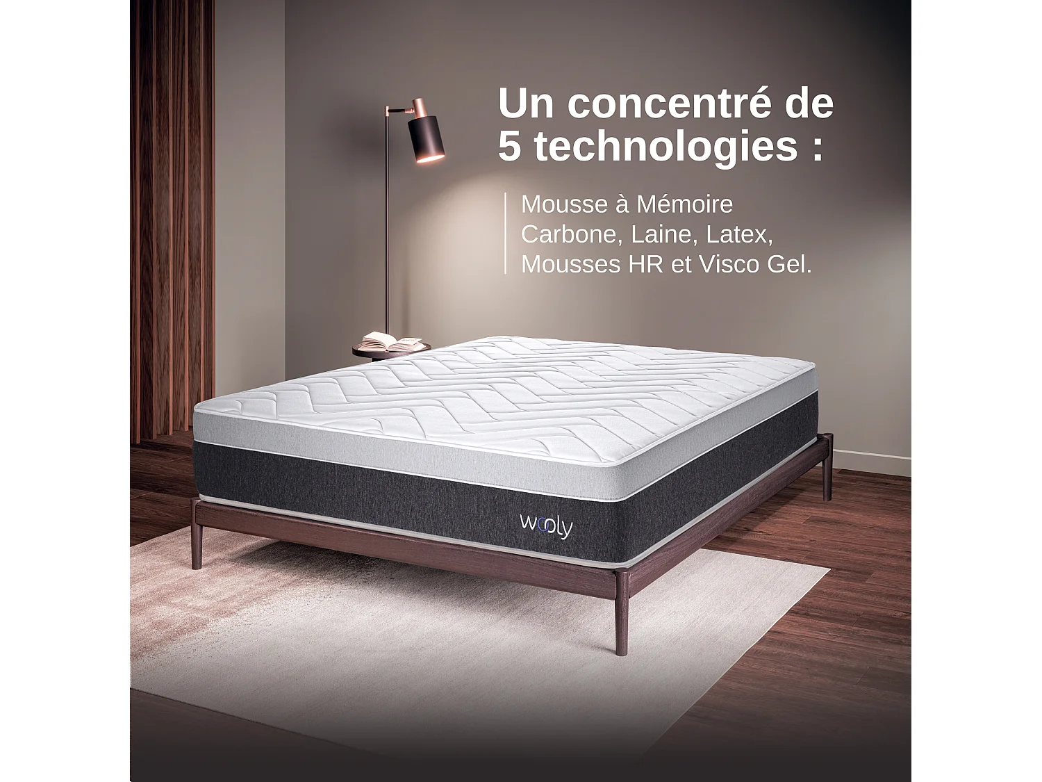 Matelas Wooly Level XL 90x190 cm - Hauteur 30 cm - Mousse Gel rafraîchissant - Mémoire de Forme - Haute Densité - Laine - Latex 70 - Confort Ferme