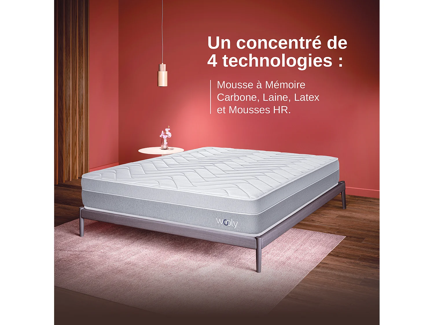 Matelas Wooly Original L 150x190 cm - 24 cm - 12 Couches Confort - Mousse mémoire Carbone - Laine - Latex-HR - 7 Zones - Ferme - Sommeil Réparateur