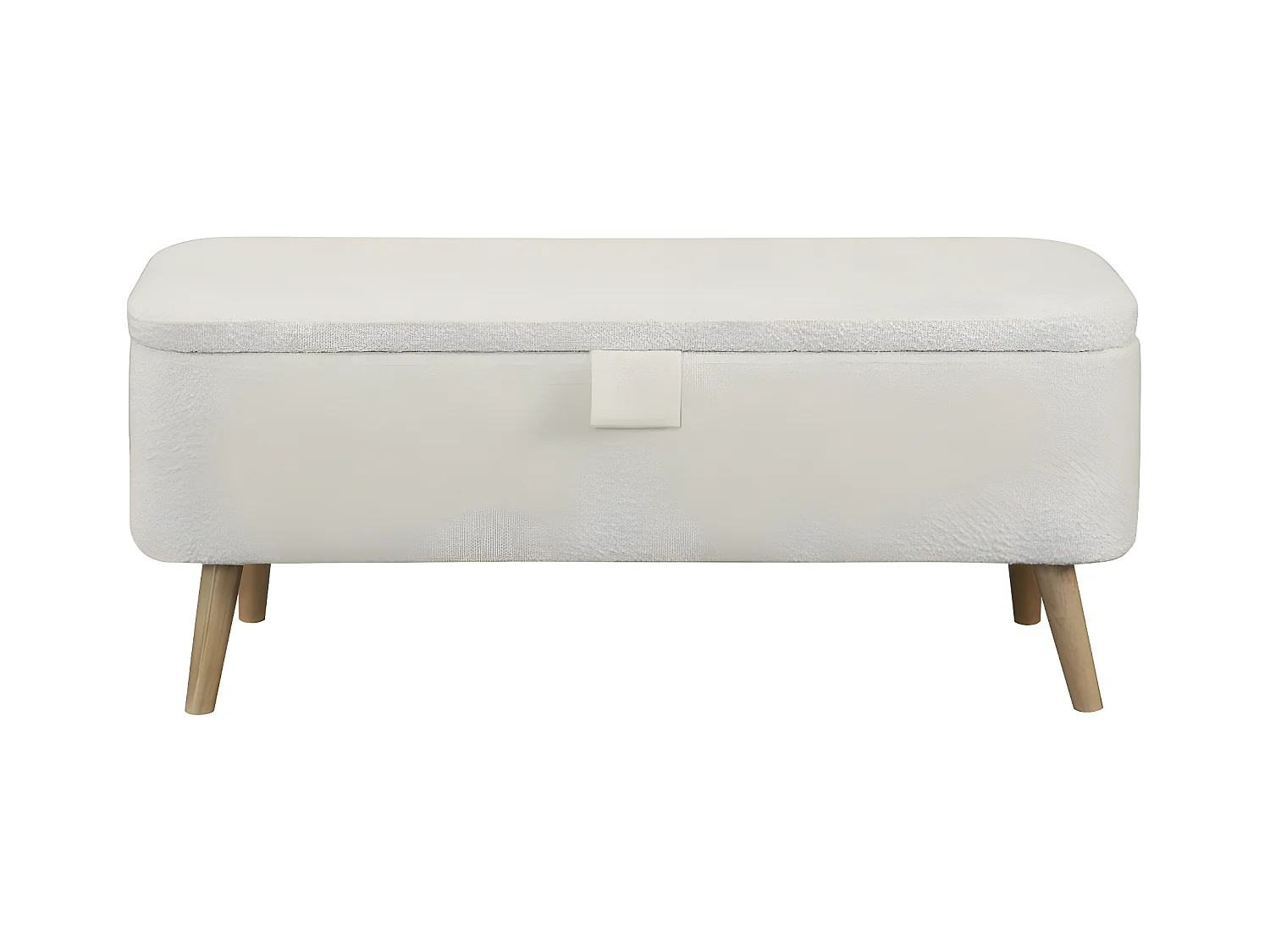 Bout de lit POLY avec coffre de rangement en tissu bouclettes - Blanc