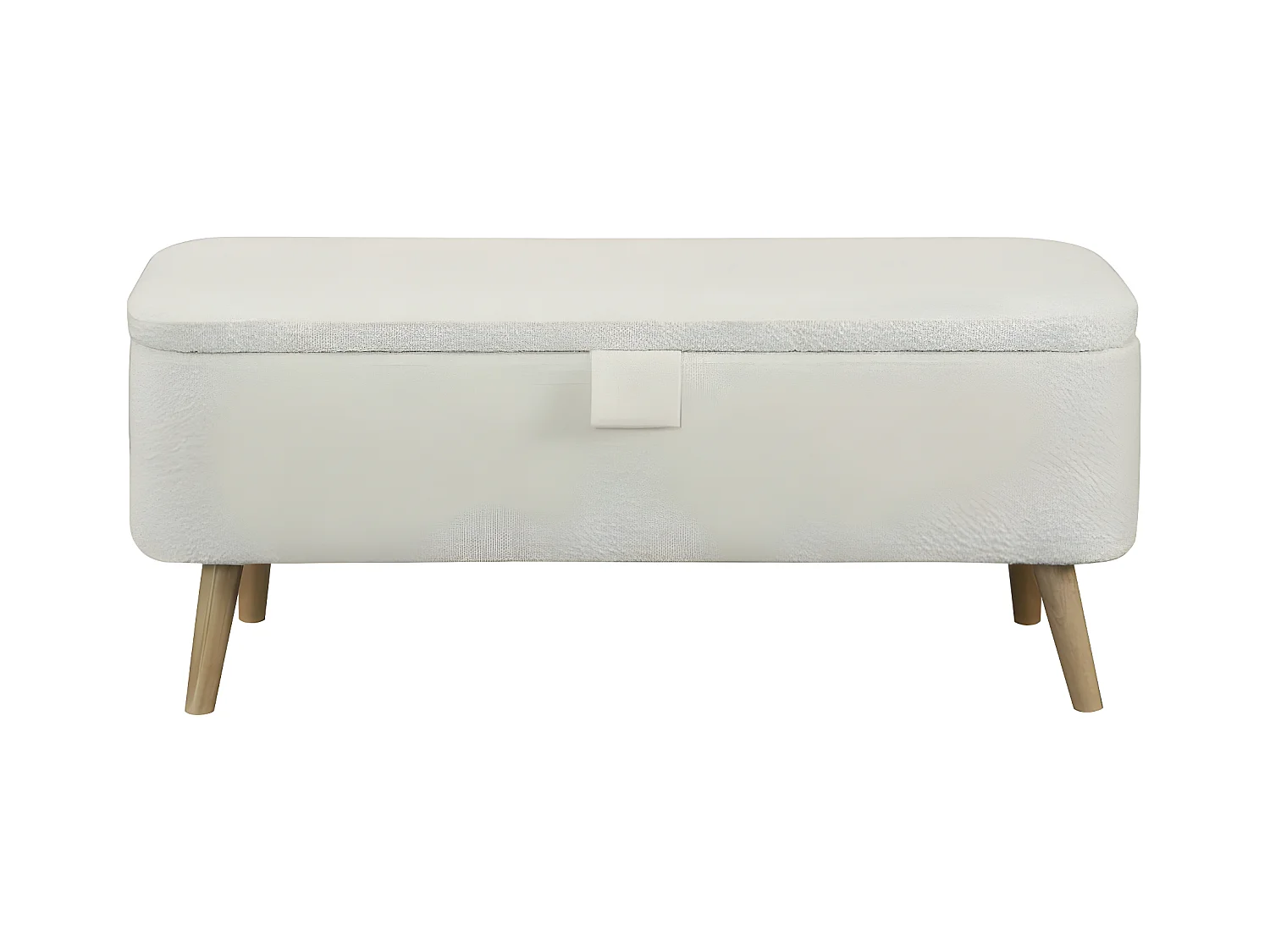 Bout de lit POLY avec coffre de rangement en tissu bouclettes - Blanc
