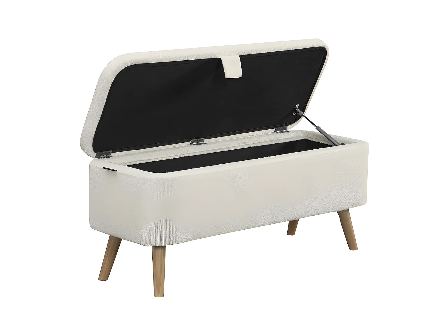 Bout de lit POLY avec coffre de rangement en tissu bouclettes - Blanc