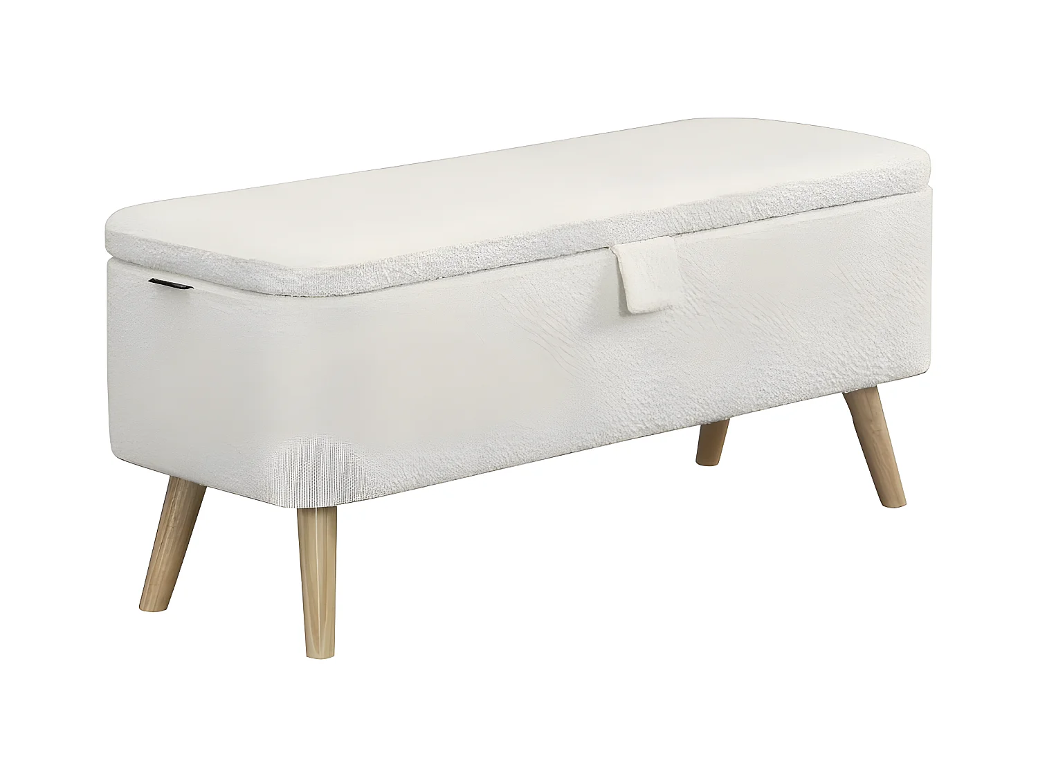 Bout de lit POLY avec coffre de rangement en tissu bouclettes - Blanc