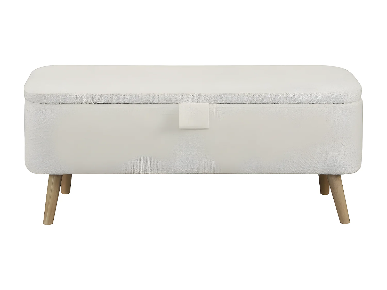 Bout de lit POLY avec coffre de rangement en tissu bouclettes - Blanc
