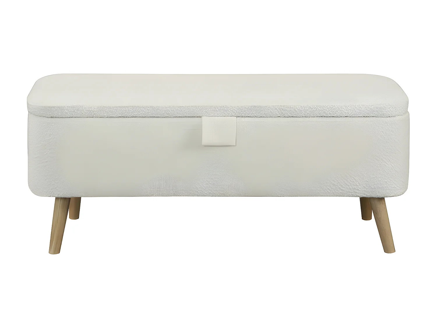 Bout de lit POLY avec coffre de rangement en tissu bouclettes - Blanc