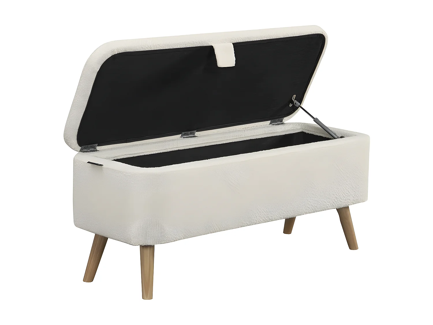 Bout de lit POLY avec coffre de rangement en tissu bouclettes - Blanc